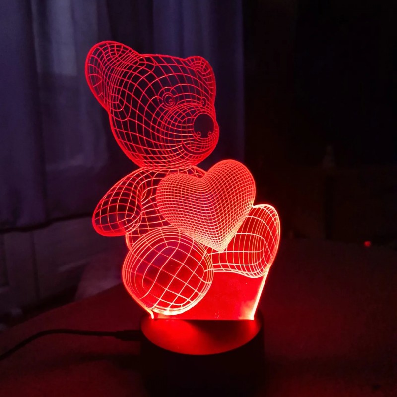Lampe 3D LED Ourson Coeur